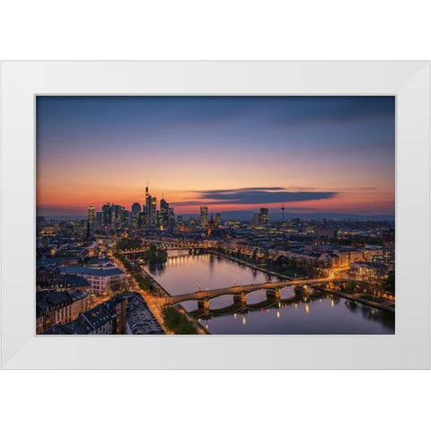 Frankfurt Skyline at sunset White Modern Wood Framed Art Print by Oelschlegel, Robin