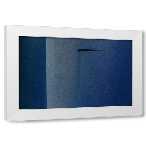 Blue minimalism or a secret door White Modern Wood Framed Art Print by Schuster, Inge