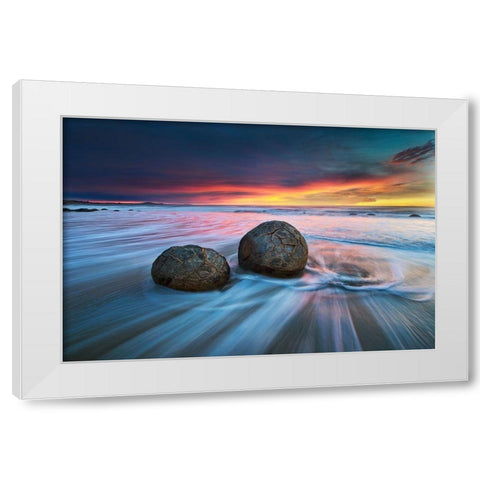 Moeraki Boulders White Modern Wood Framed Art Print by Zhang, Yan