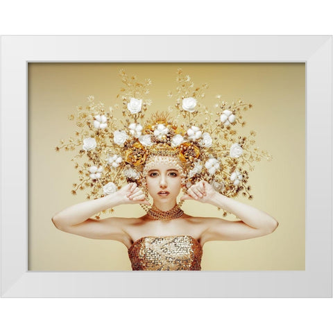 Golden fairy White Modern Wood Framed Art Print by Smirnov, Sergei