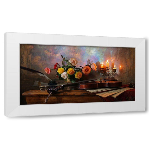 Still life with violin and flowers White Modern Wood Framed Art Print by Morozov, Andrey