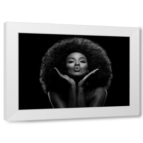 Kiss me White Modern Wood Framed Art Print by Sabat, Marc