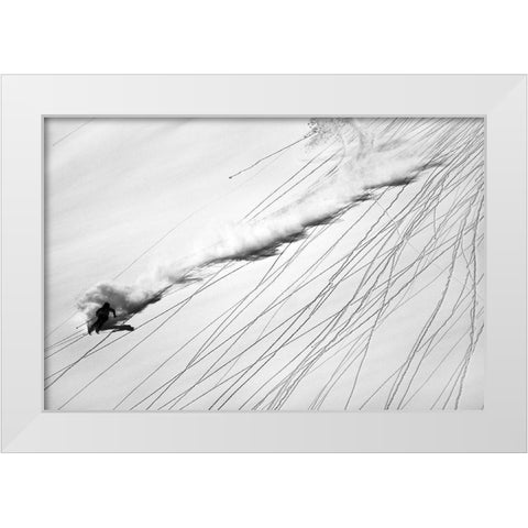 Skiing Powder White Modern Wood Framed Art Print by Rieg, Lorenzo