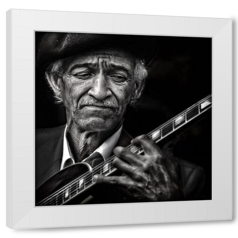 the guitarist White Modern Wood Framed Art Print by Flour, Piet