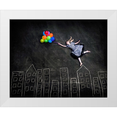 Flying on the Rooftops White Modern Wood Framed Art Print by Sabs, Nj