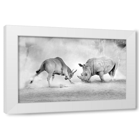 Combat. White Modern Wood Framed Art Print by Luis Duran, Juan