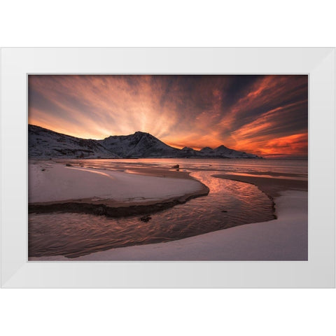 Golden Sunset White Modern Wood Framed Art Print by Zakravsky, Jaroslav