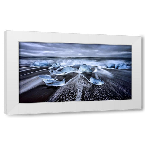 Blue Diamonds White Modern Wood Framed Art Print by M. Garcia, Jesus