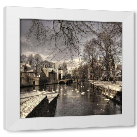 Bruges in Christmas dress White Modern Wood Framed Art Print by Depaepe, Yvette