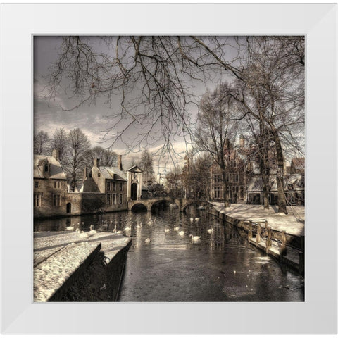 Bruges in Christmas dress White Modern Wood Framed Art Print by Depaepe, Yvette