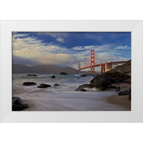 Golden Gate Bridge White Modern Wood Framed Art Print by Vasenev, Evgeny