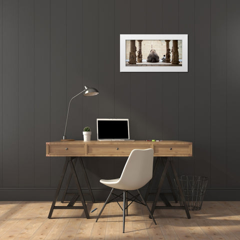 The Elephant and its Mahot White Modern Wood Framed Art Print by Ruhan