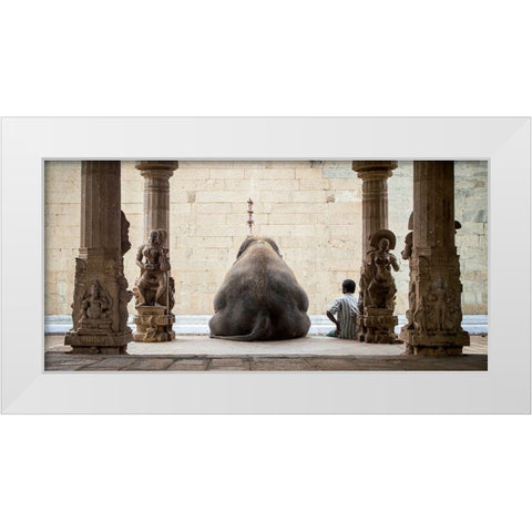 The Elephant and its Mahot White Modern Wood Framed Art Print by Ruhan