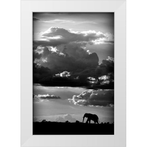 He walks under an African Sky White Modern Wood Framed Art Print by Wildphotoart