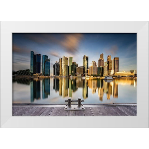 Golden Morning in SIngapore White Modern Wood Framed Art Print by Xie, Zexsen