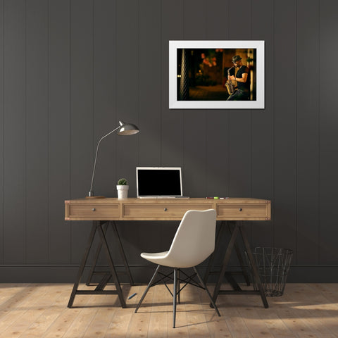 Mood with jazz White Modern Wood Framed Art Print by Kzh