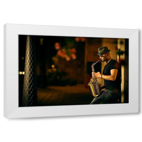 Mood with jazz White Modern Wood Framed Art Print by Kzh