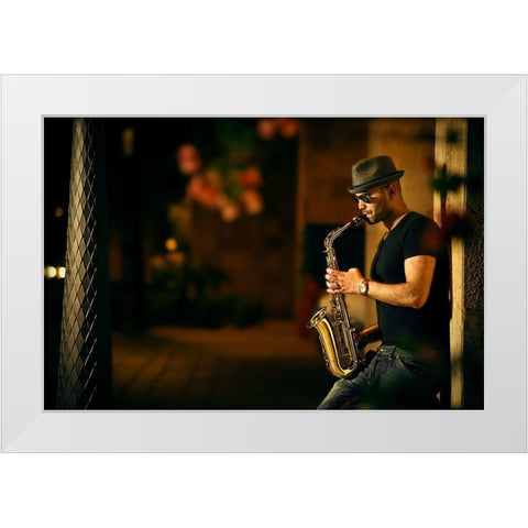 Mood with jazz White Modern Wood Framed Art Print by Kzh