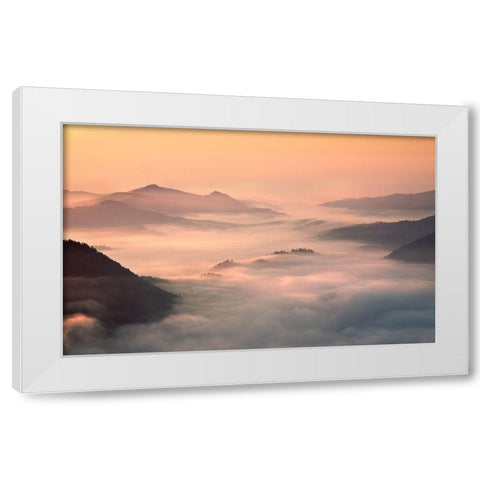 foggy morning in the mountains White Modern Wood Framed Art Print by Kruk, Przemyslaw