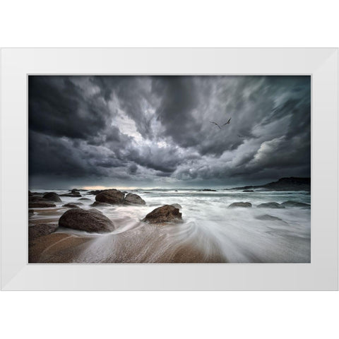 Flight over Troubled Waters White Modern Wood Framed Art Print by Pascual Buye, Santiago