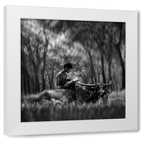 Learn Spirit White Modern Wood Framed Art Print by Bunjamin (Abe), Antonyus