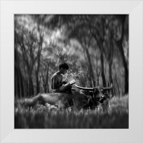 Learn Spirit White Modern Wood Framed Art Print by Bunjamin (Abe), Antonyus