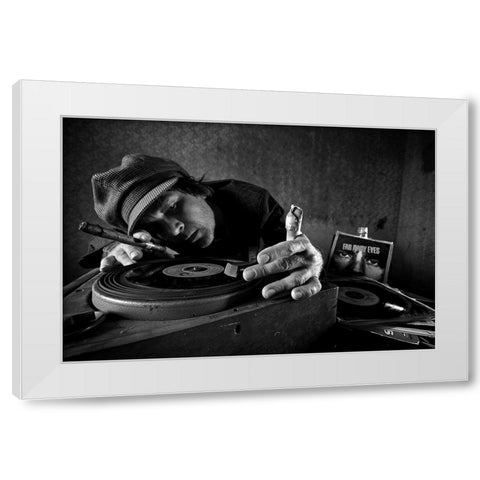 vintage DJ White Modern Wood Framed Art Print by Grobenski -, Mario