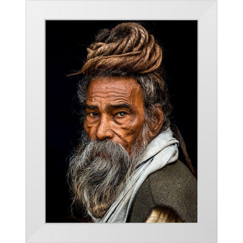 Portrait of a Sadhu... White Modern Wood Framed Art Print by J.V, Rakesh