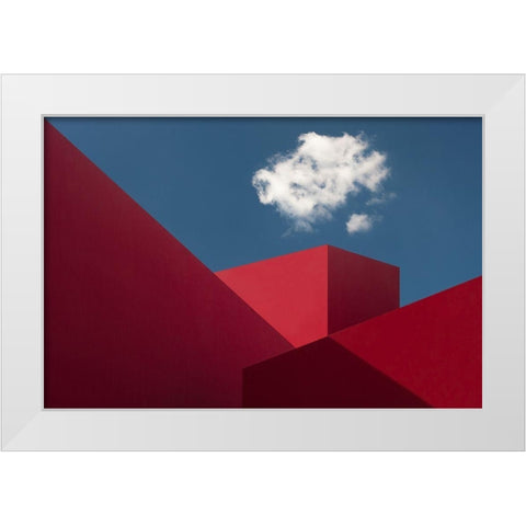 Red Shapes White Modern Wood Framed Art Print by Borges, Hugo