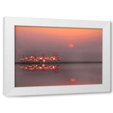 purple sunset White Modern Wood Framed Art Print by Cseresnjes, Anna