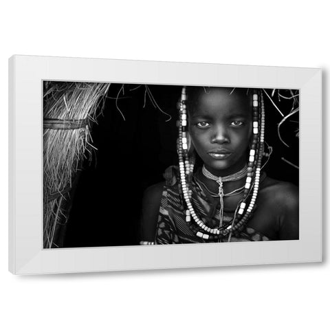 Mursi Girl White Modern Wood Framed Art Print by Alhumaid, Hesham