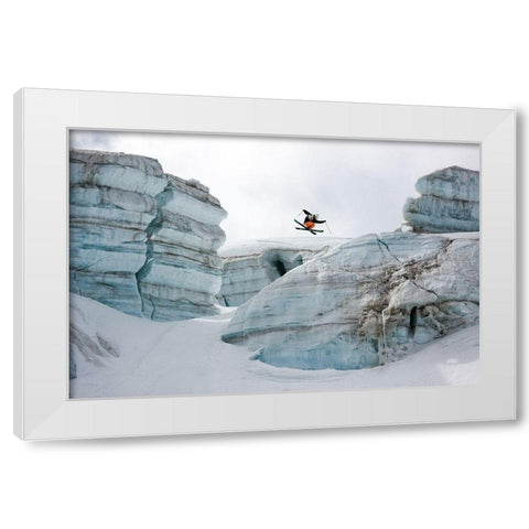 Candide Thovex out of nowhere into nowhere White Modern Wood Framed Art Print by Shu, Tristan
