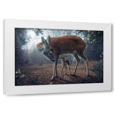 Mother and Fawn White Modern Wood Framed Art Print by Wilhelm, John
