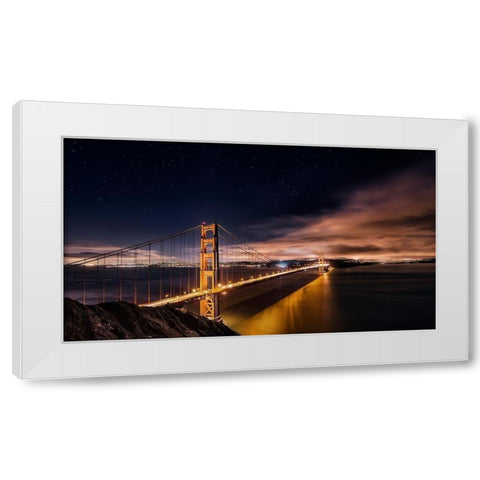 Golden Gate to Stars White Modern Wood Framed Art Print by De La, Javier