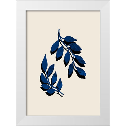 Blue Twig Brush White Modern Wood Framed Art Print by Artographie Studio