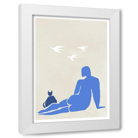 Woman and Cat White Modern Wood Framed Art Print by Artographie Studio