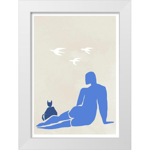 Woman and Cat White Modern Wood Framed Art Print by Artographie Studio