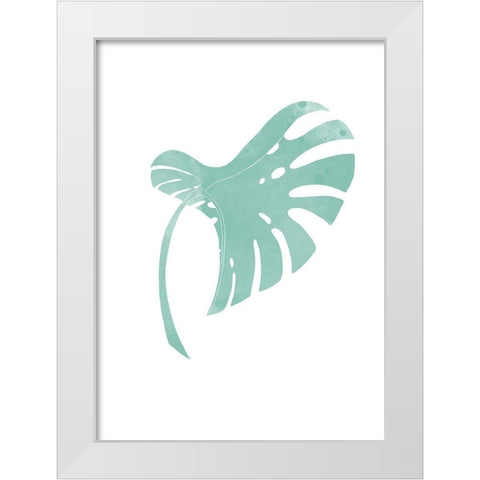 Monstera Leaf Teal White Modern Wood Framed Art Print by Artographie Studio
