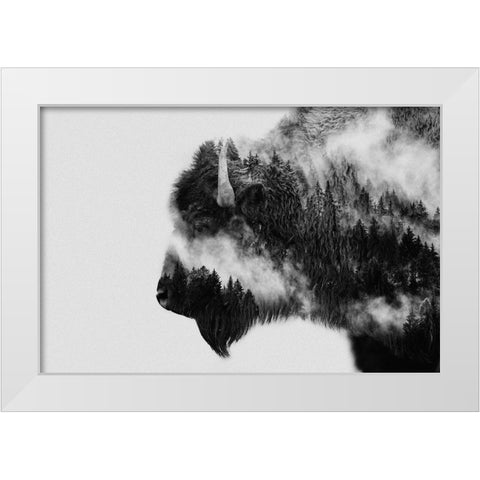 Bison White Modern Wood Framed Art Print by Beata, Angyalosi
