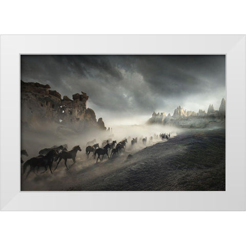 Migration White Modern Wood Framed Art Print by Taskin, Huseyin