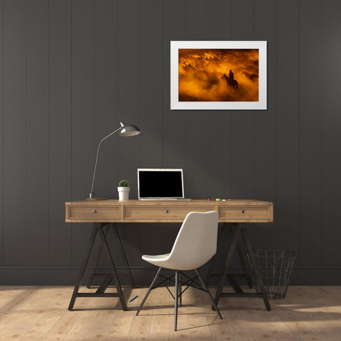 Cowboy White Modern Wood Framed Art Print by Tunc, Feyzullah