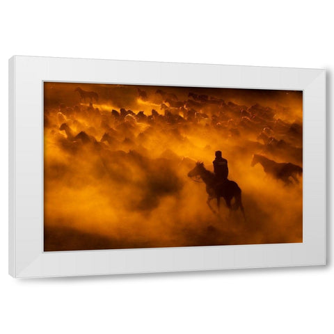 Cowboy White Modern Wood Framed Art Print by Tunc, Feyzullah