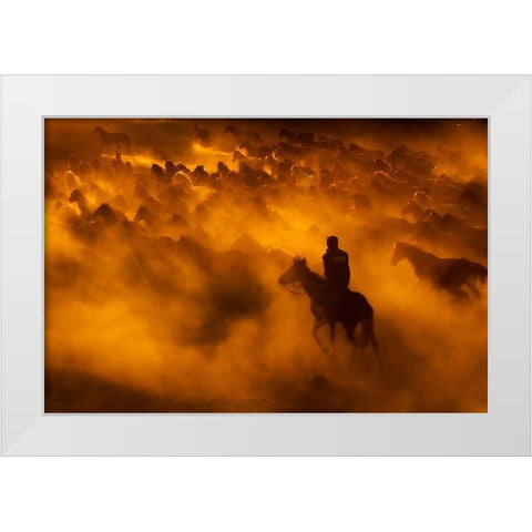 Cowboy White Modern Wood Framed Art Print by Tunc, Feyzullah