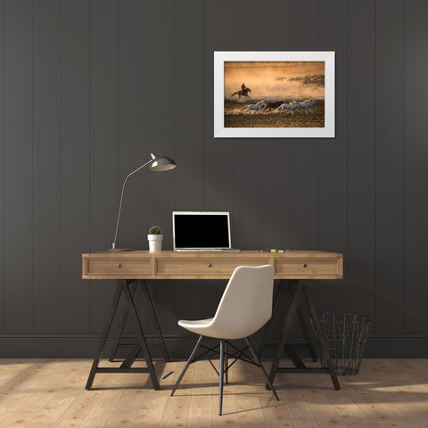 Mongolia Horses White Modern Wood Framed Art Print by Zhang, Libby