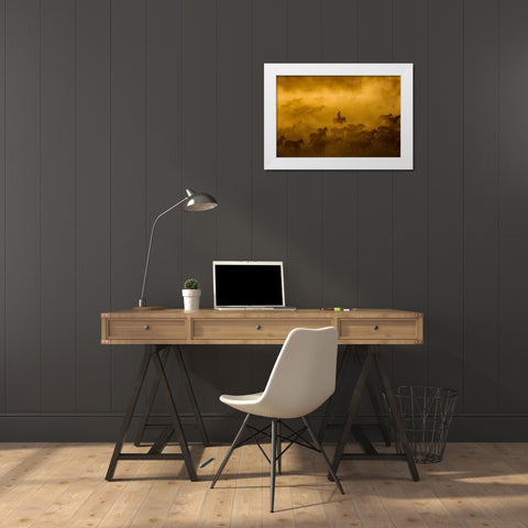 Horses White Modern Wood Framed Art Print by Nisan Kandilcioglu, Ummu