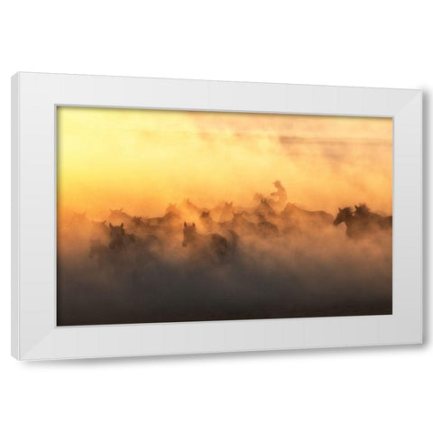 YAplkAp Horses White Modern Wood Framed Art Print by Sozen, Ozden