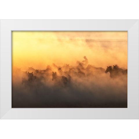 YAplkAp Horses White Modern Wood Framed Art Print by Sozen, Ozden