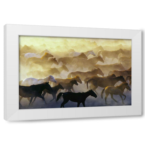 Wild horses White Modern Wood Framed Art Print by Bagci, Emir