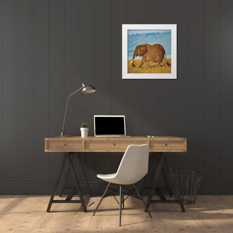 African elephant with large tusks-Kenya White Modern Wood Framed Art Print by Fitzharris, Tim