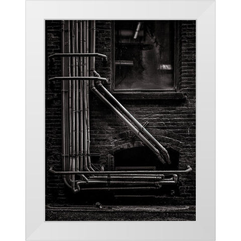 Alleyway Pipes No 2 White Modern Wood Framed Art Print by Carson, Brian